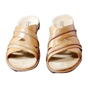 Clarks Bendables Women's Tan Leather  Slip-on Comfort Slides Size 10